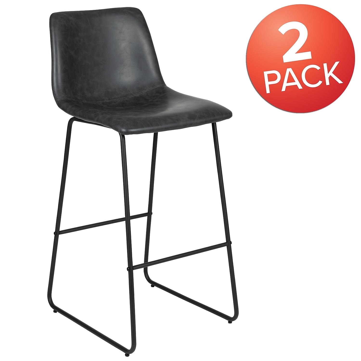 Flash Furniture Reagan 30 inch LeatherSoft Bar Height Barstools in Gray, Set of 2