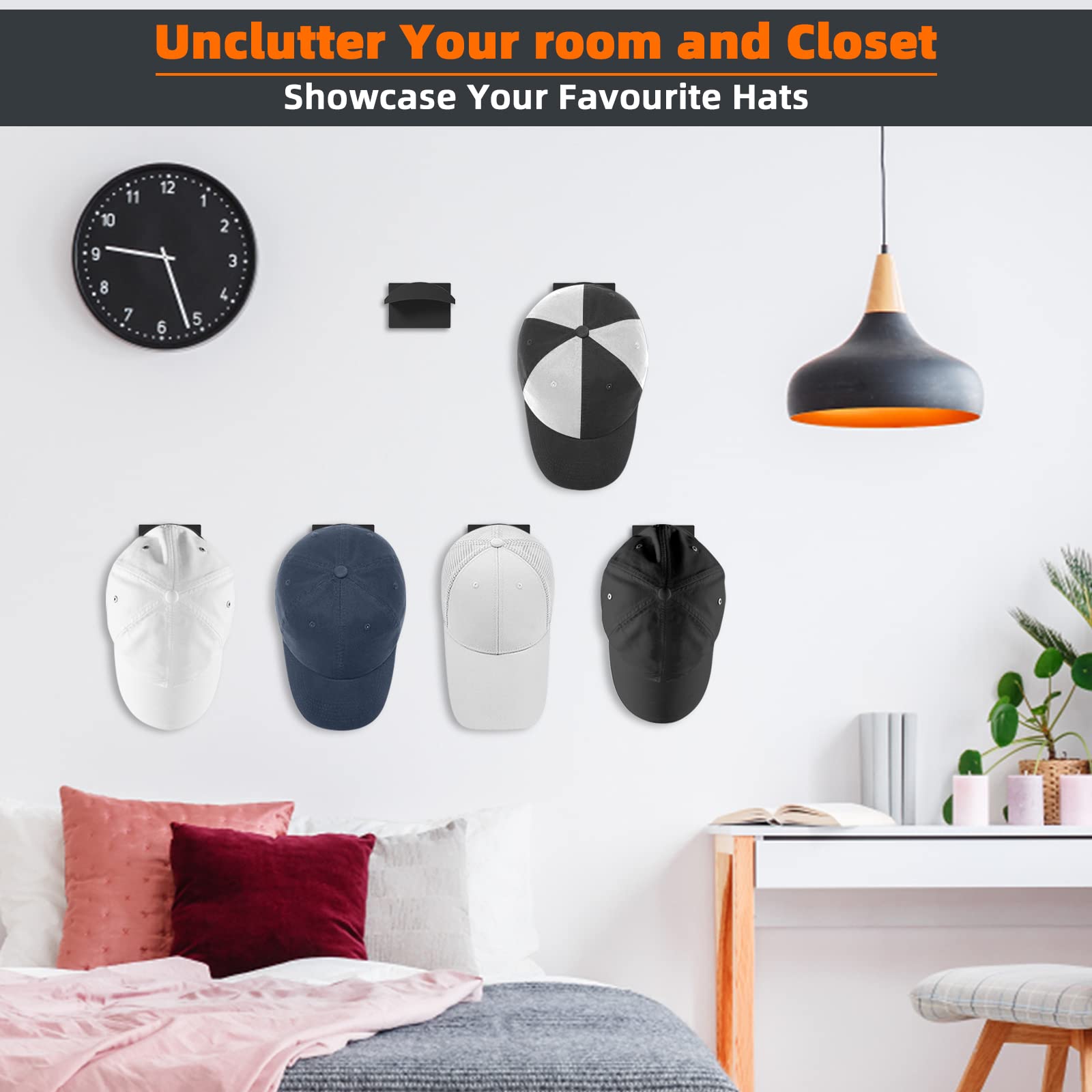 Kovspo 10 Pcs Adhesive Hat Hooks For Wall, Strong Hold Hat Hangers, Minimalist Hat Rack Design, No Drilling, Hat Hooks For Baseb