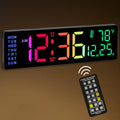 Soobest 14.2'' Large Display RGB Digital Wall Clock Color Changing with Remote Control, Alarm Clock with Auto DST Indoor Tempera