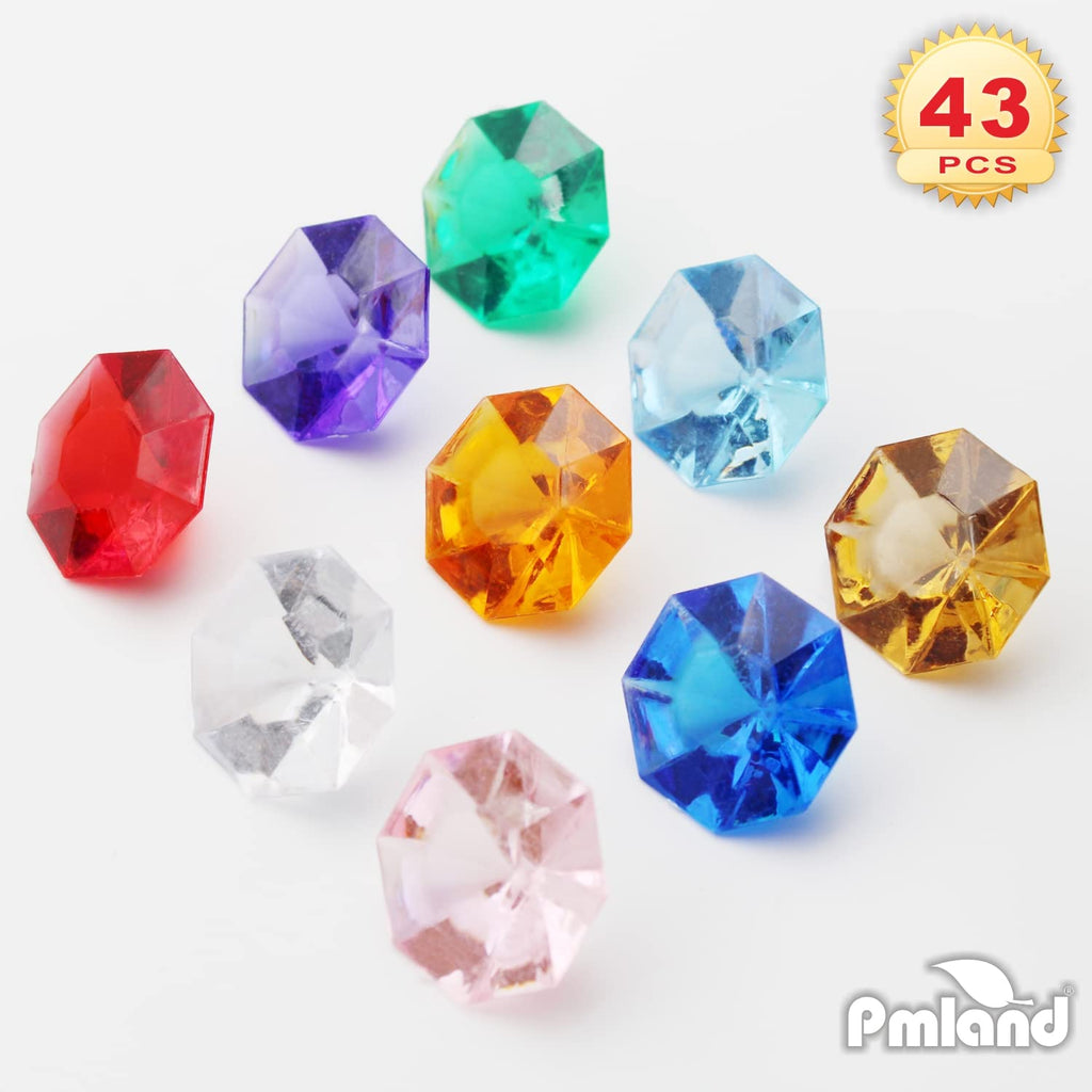 Pmland Large Acrylic Diamond Gems And Jewels Crystals Treasure Gemstones, 40 + Pieces Assorted Colors