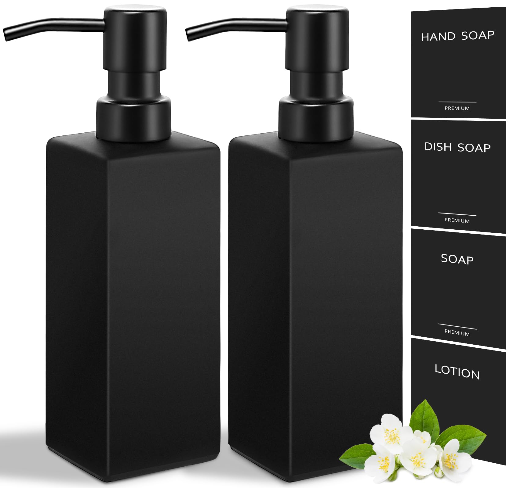 GMISUN Black Soap Dispenser, Hand Soap Dispenser Bathroom, 12oz Glass Soap Dispenser with Stainless Steel Pump, Liquid Dish Soap