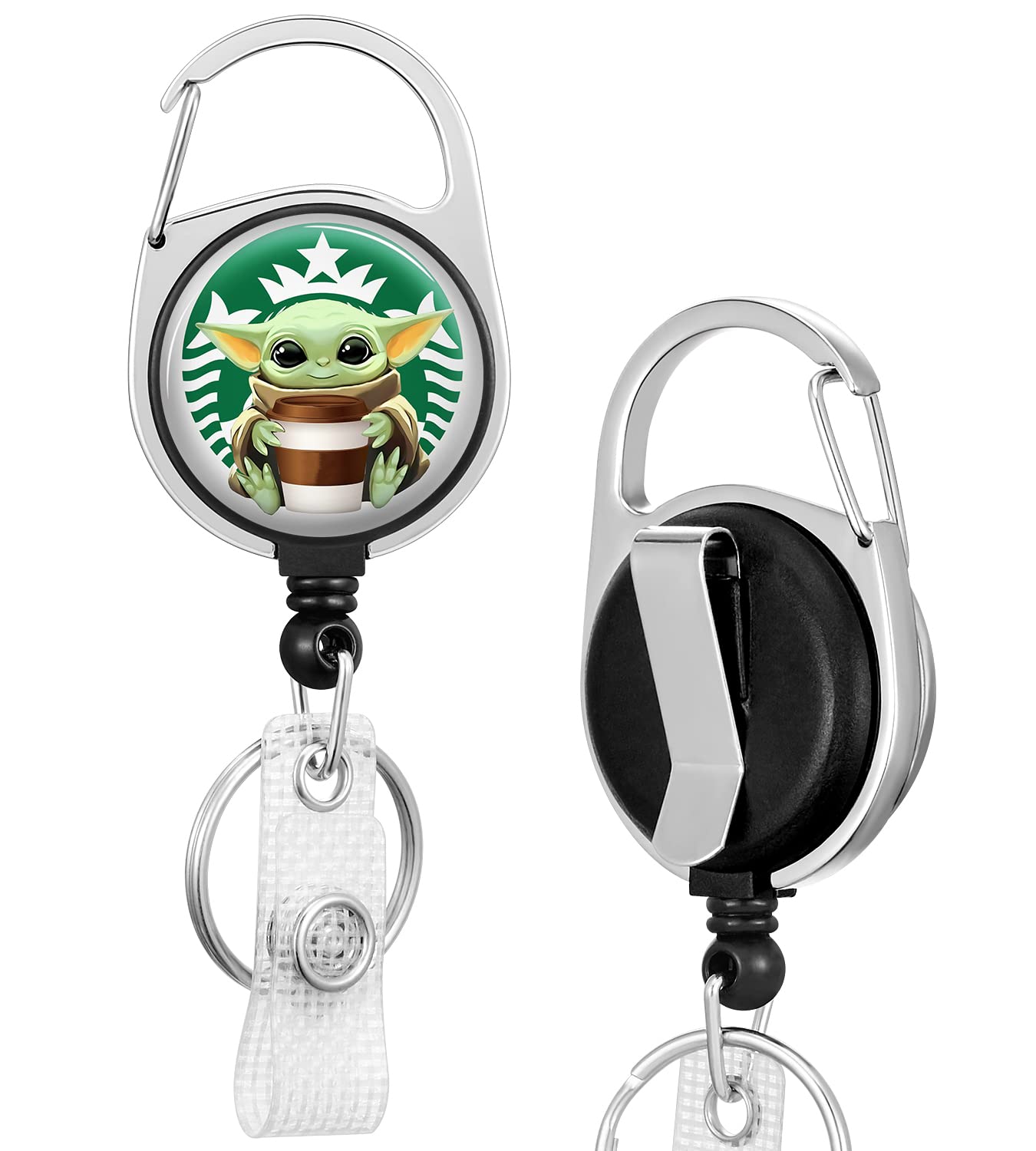 Badge Reels Holder Retractable Keychain Heavy Duty With Id Clip For Key Card Name Tag Cute Funny Fun Cartoon Character With Coff