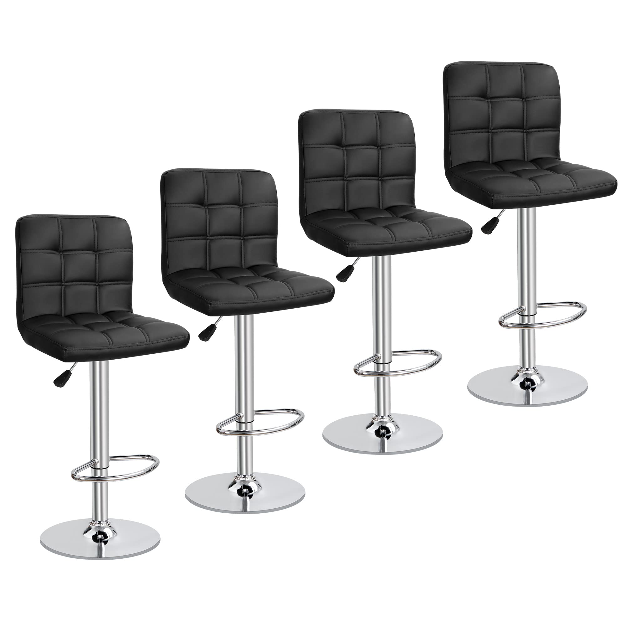 SUPER DEAL Set of 4 Bar Stools for Kitchen, Modern PU Leather Swivel Adjustable Counter Height Swivel Stool with Square Back (4,
