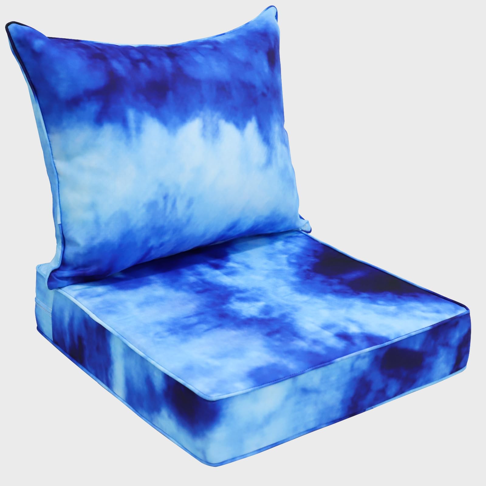 Eagle Peak Outdoor Deep Seat Patio Seat Cushion Set, 25 X 25 X 5 Inch, 2-Piece Back Chair Cushion, Set Of 1, Tie Dye Blue