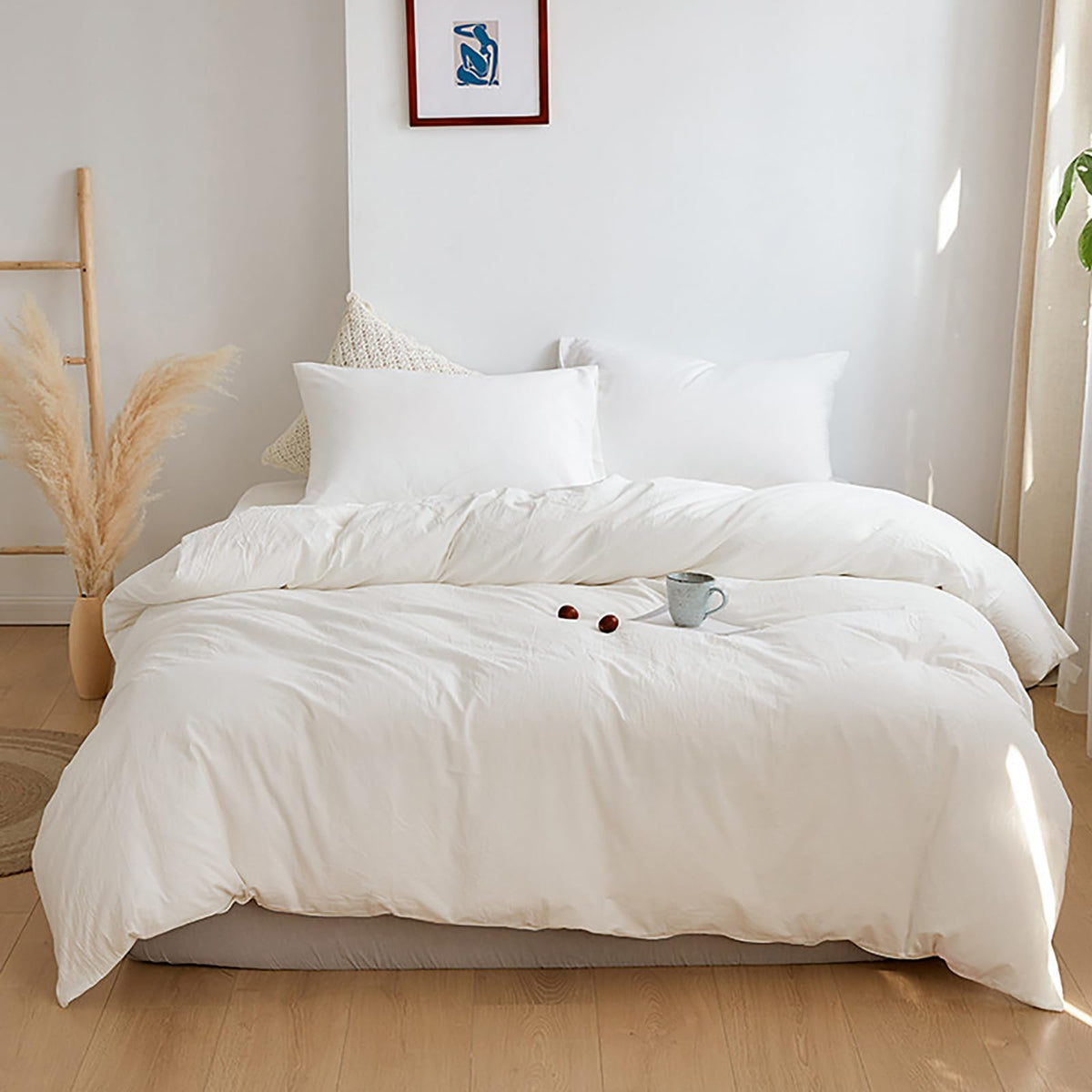 Cottonight White Comforter Sets Full Solid White Bedding Comforter Set Full Plain White Cozy Breathable Cotton Quilts Blanket So
