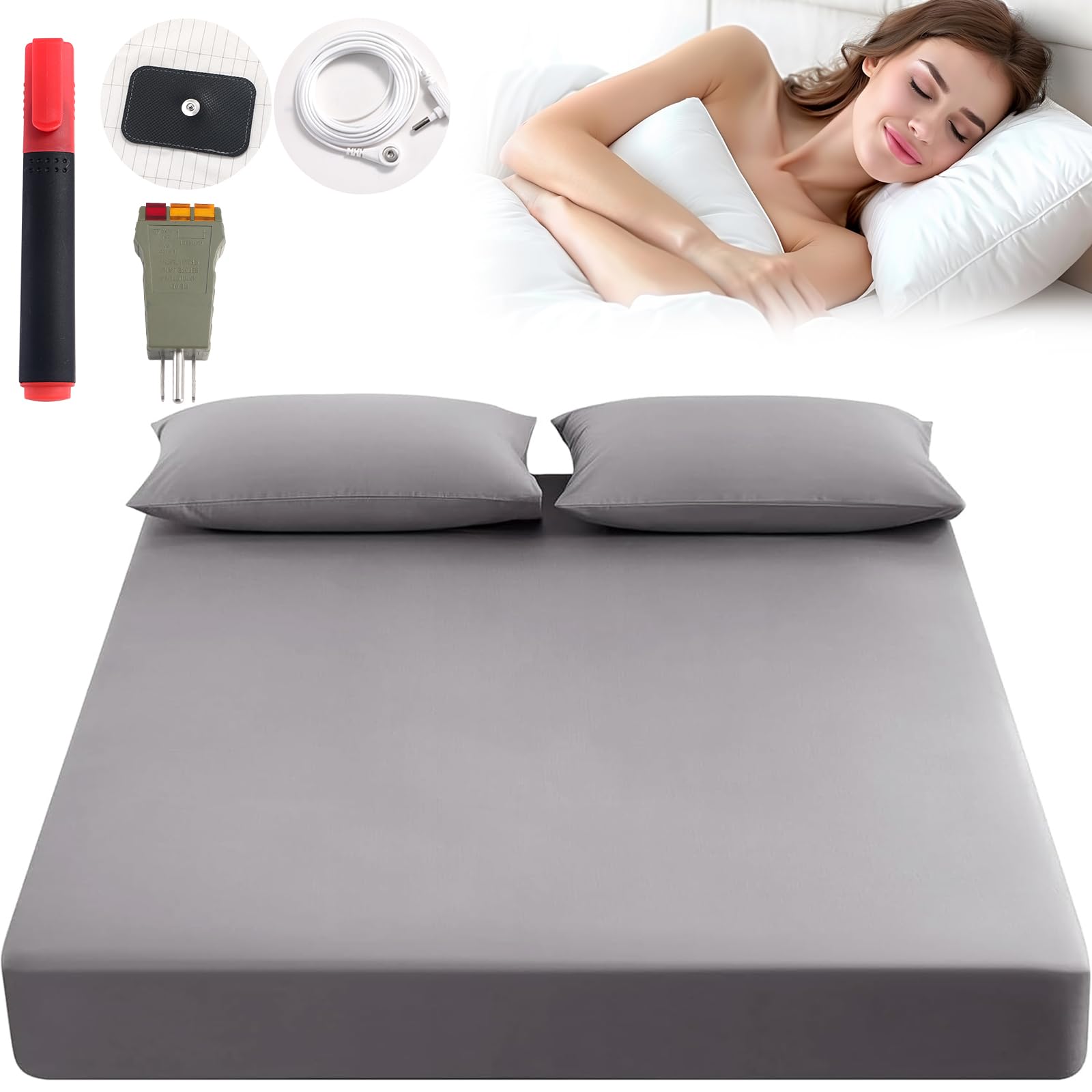 Grounding Sheets, Grounding Fitted Sheets 90% Organic Cotton+10% Pure Silver Fiber, Used To Improve Sleep And Relieve Pain Groun