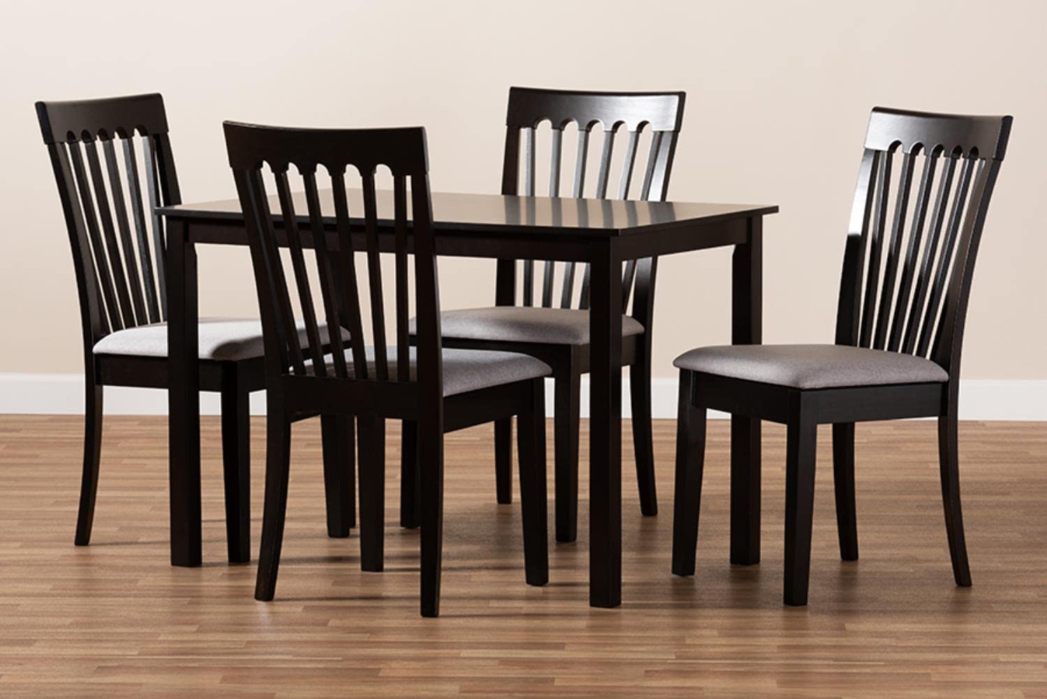 Baxton Studio Minette Modern and Contemporary Gray Fabric Upholstered Espresso Brown Finished Wood 5-Piece Dining Set