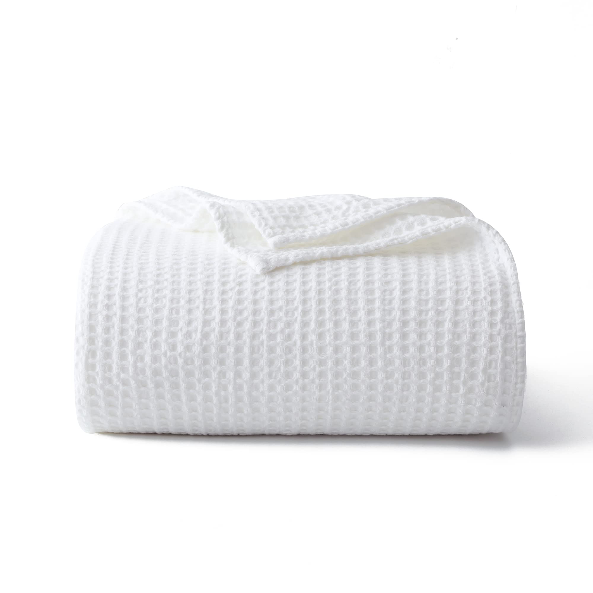 100% Cotton Waffle Blanket (White - King Size - 104 * 90'), Soft Lightweight Bed & Couch Blanket, 380 Gsm Waffle Weave Throw Bl