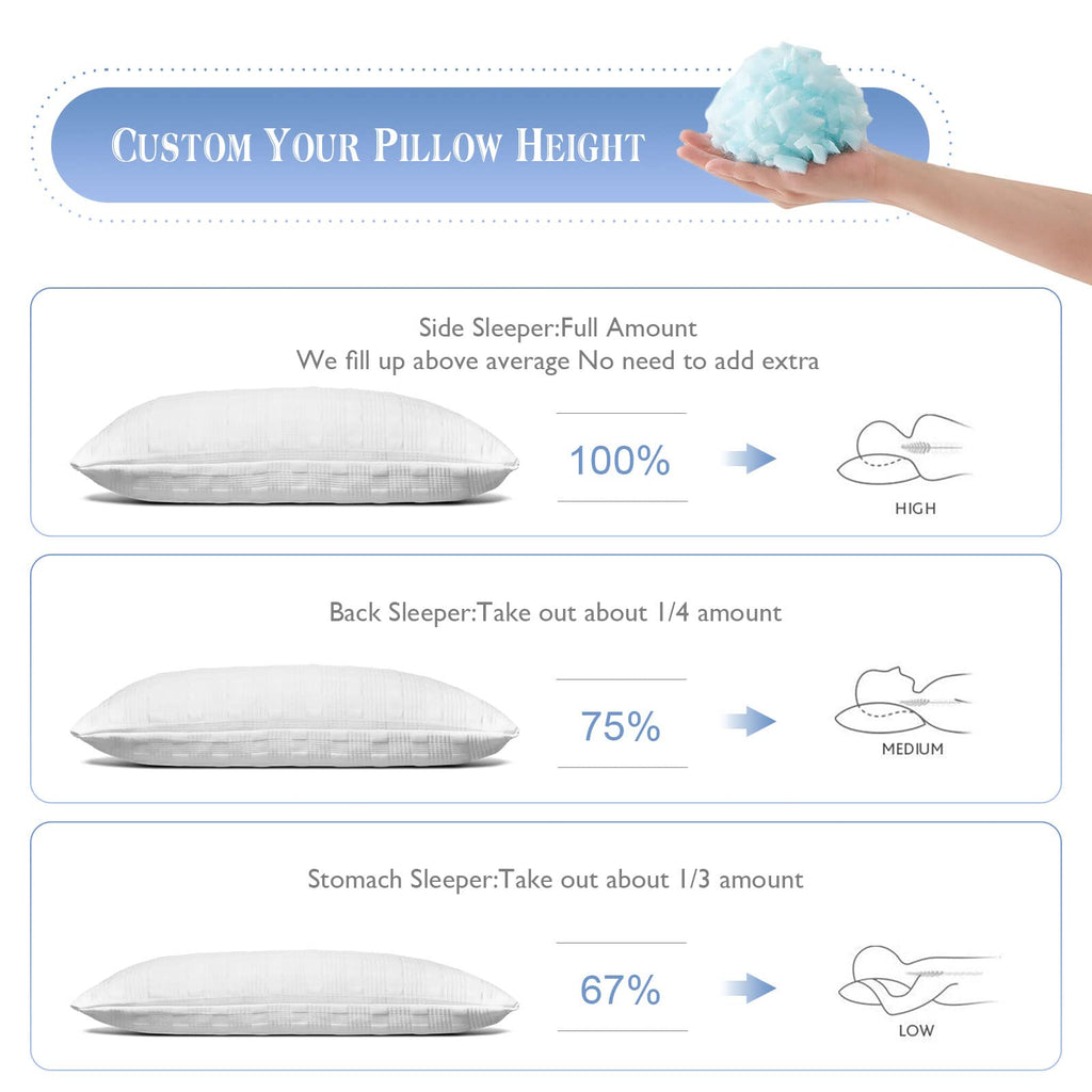 Meoflaw Cooling Pillows For Sleeping Body Size,Shredded Memory Foam Bed Pillow With Double Sided Material Pillow Case,Adjustable