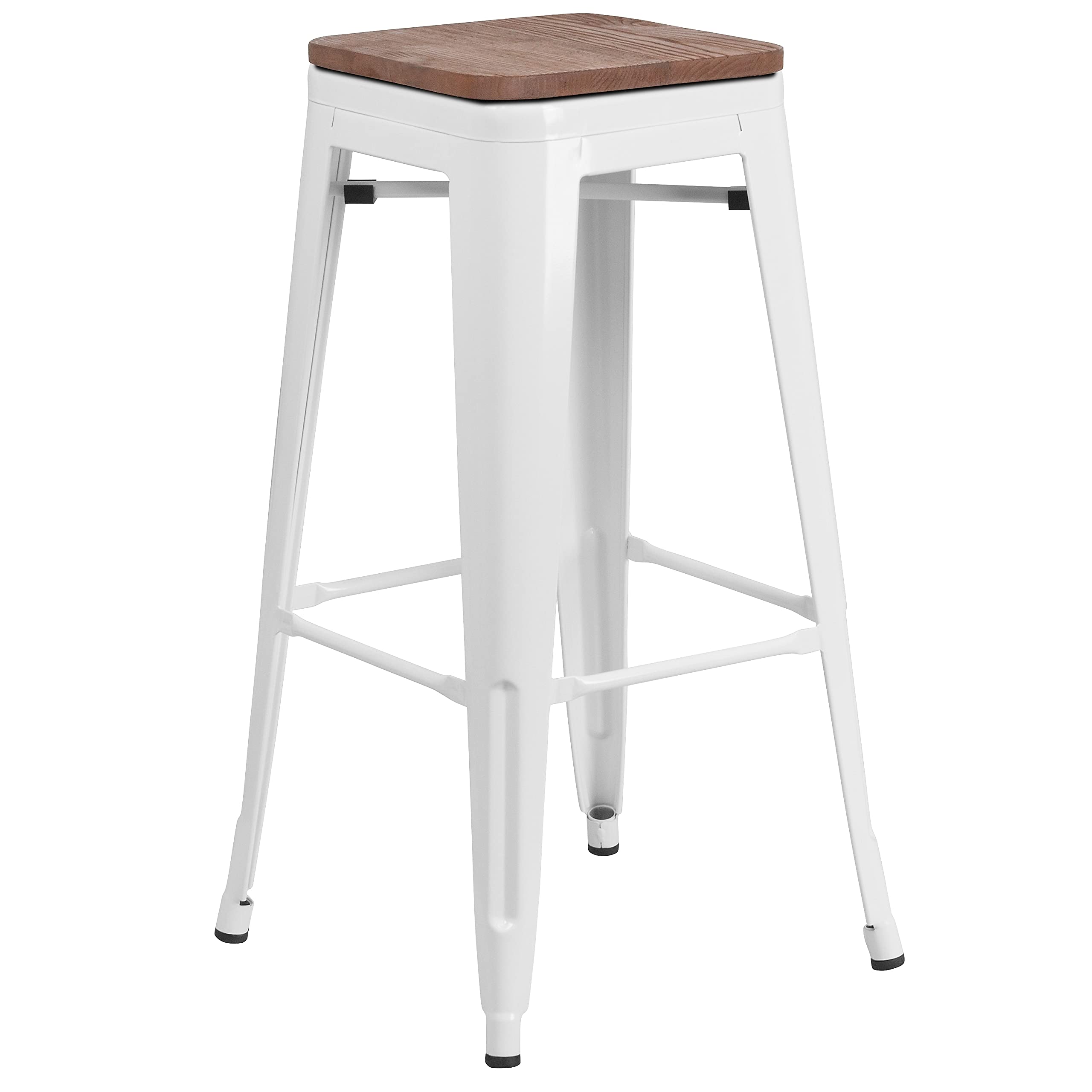 Flash Furniture Lily 30&quot; High Backless White Metal Barstool with Square Wood Seat