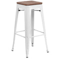 Flash Furniture Lily 30" High Backless White Metal Barstool with Square Wood Seat
