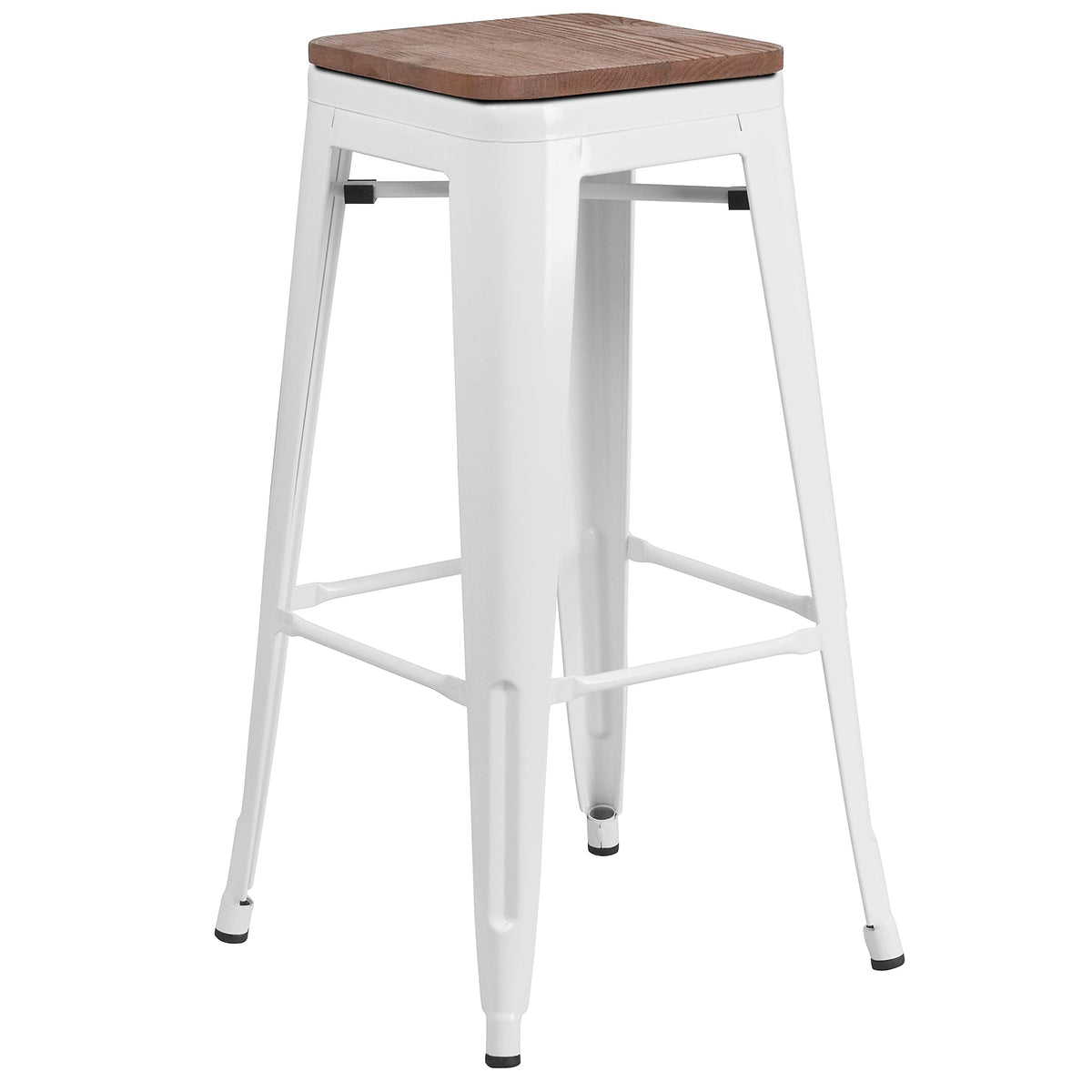 Flash Furniture Lily 30&quot; High Backless White Metal Barstool with Square Wood Seat