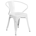 Flash Furniture Commercial Grade 30" Round White Metal Indoor-Outdoor Table Set with 4 Arm Chairs