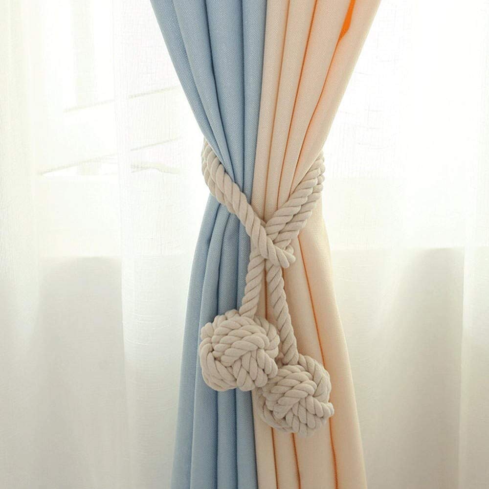 Modern Homes (Set of 2) Window Treatment Curtain Tiebacks  No Magnet Required Off White Parda Pull Backs Tie Back Ball Holder T
