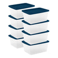 Sterilite Storage Box, Clear Snap Lid Tote, Marine Blue, 58 Qt, 8Pack