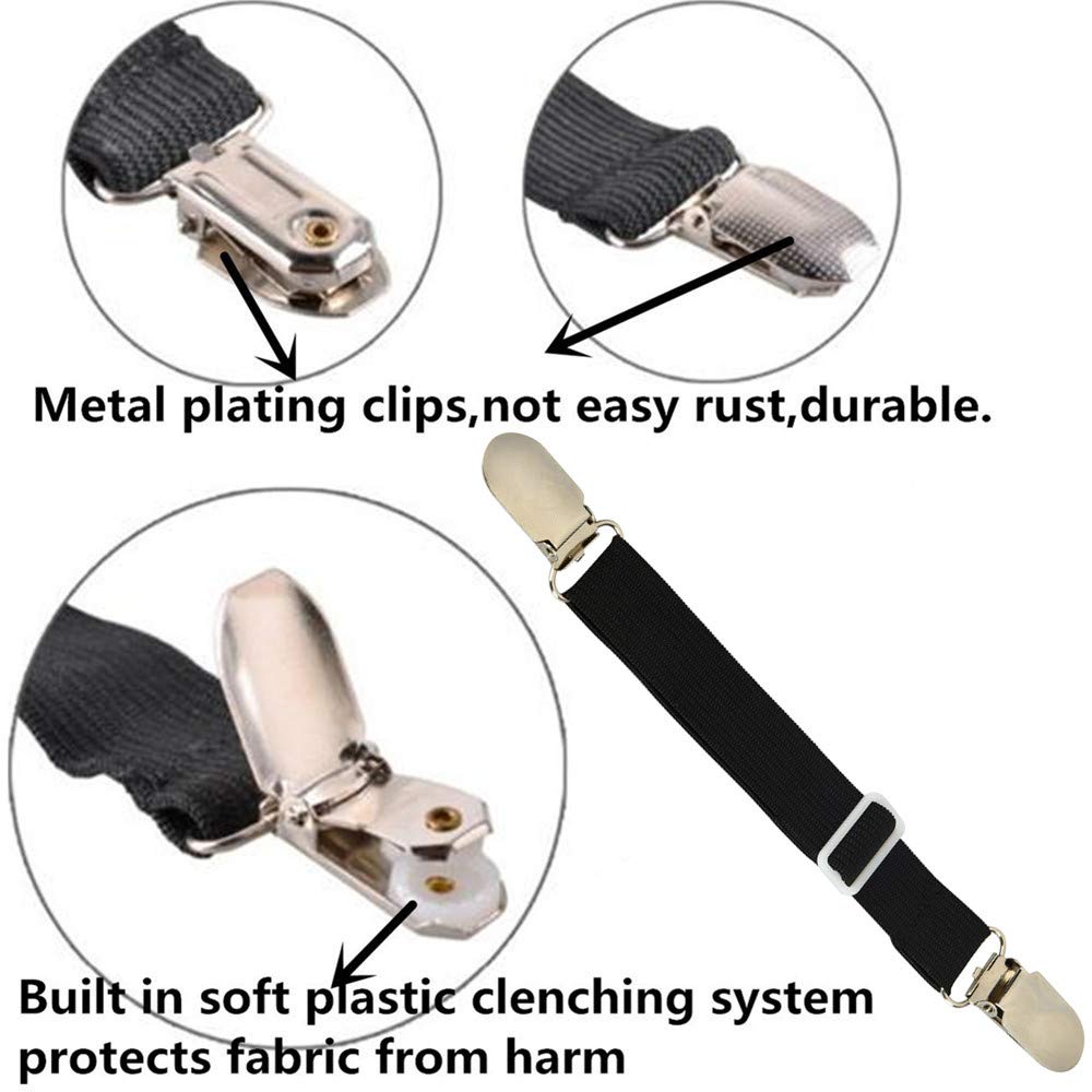 Bed Sheet Clips Straps Sheet Holder Mattress Clips, Adjustable Elastic Bed Sheet Grippers Straps Suspender Fasteners Holder (Bla