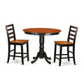 East West Furniture TRFA3-BLK-W 3 Piece Counter Height Dining Set for Small Spaces Contains a Round Dining Room Table and 2 Wooden Seat Chairs, 42x42 Inch, Black & Cherry