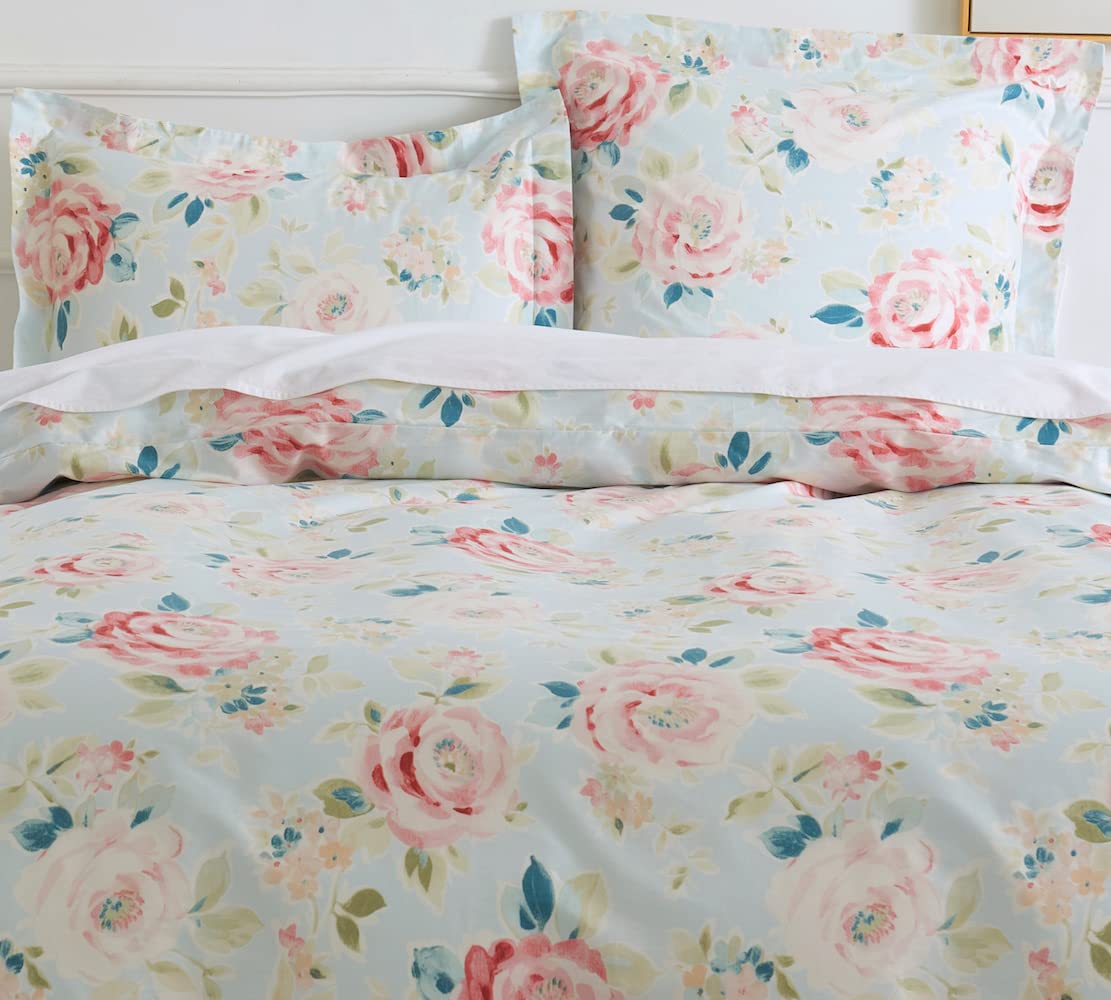 Dauaoto Duvet Cover Twin Size Set, Cotton Bedding Floral Pattern, Teens Girls Duvet Cover 68'X86' + 1 Sham, Rose Flower Garden