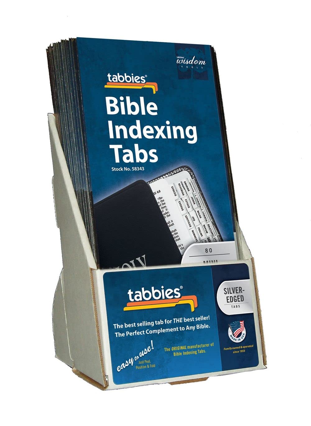 Tabbies 20 Pack With Display Mini Silver-Edged Bible Indexing Tabs, Old & New Testament, 80 Tabs Including 64 Books & 16 Referen