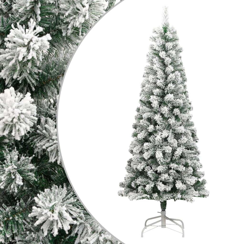 vidaXL Artificial Hinged Christmas Tree with Flocked Snow - Lifelike Appearance, Easy-to-Assemble Design, Reusable Decoration - Green/White, 70.9&quot;