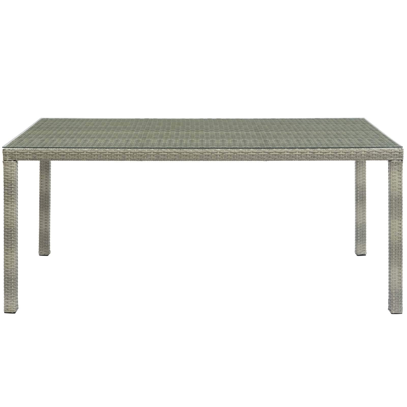 Modway Conduit Wicker Rattan Glass Outdoor Patio 70&quot; Rectangular Dining Table in Light Gray