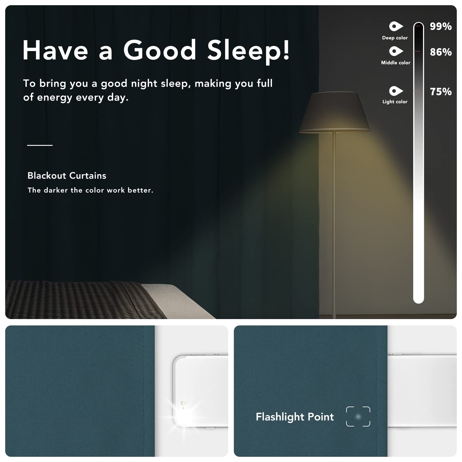 Easy-Going Rod Pocket Blackout Curtains For Bedroom, Room Darkening Window Curtains For Living Room, Thermal Insulated Noise Reduction Solid Window Drapes, 2 Panels(52X63 In, Bluestone)