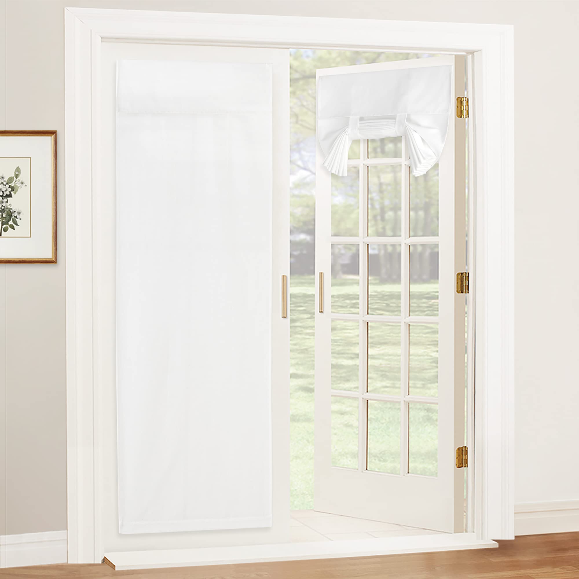 Ryb Home Tricia Door Curtain Natural Linen Blended French Door Curtain Room Darkening Window Shades For Patio Door Privacy Tie Up Door Blind, 26 Inch X 69 Inch, White, 1 Panel