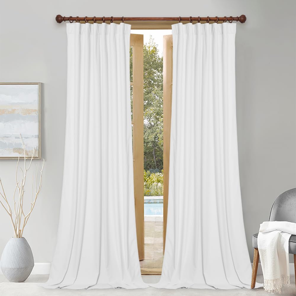Stangh White Curtains For Bedroom - 120 Inch Super Soft Velvet Window Drapes For Sliding Glass Door, High Ceiling Tall Privacy P