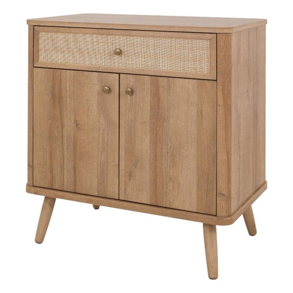 New Pacific Direct Thelma Rattan Small Cabinet 1 Drawer + 2 Doors In Natural Oak