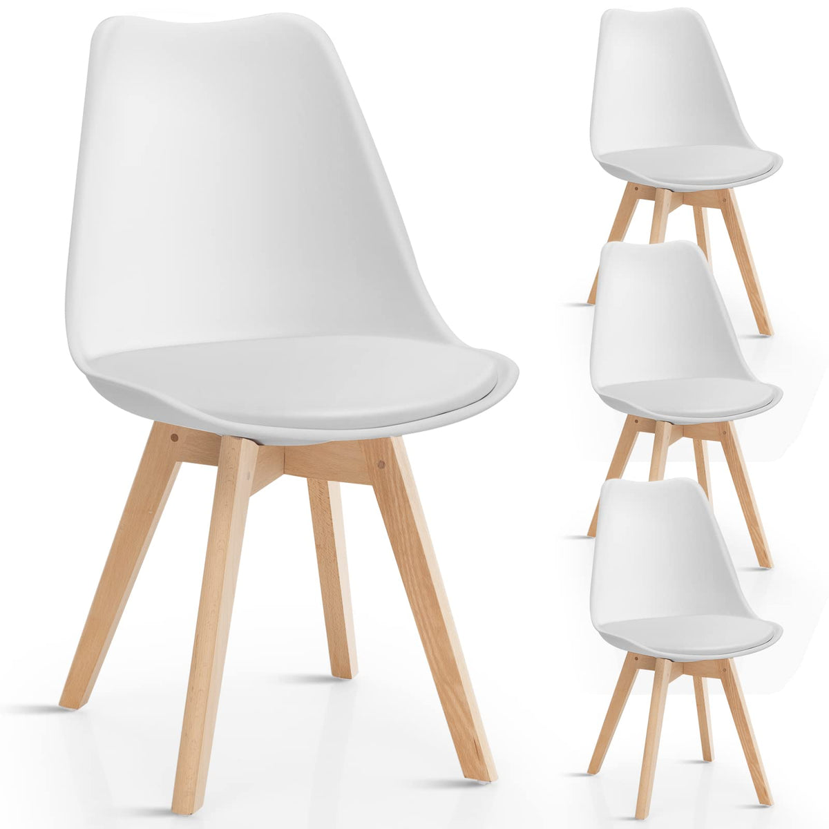 Giantex Set Of 4 Mid Century Dining Chairs Modern Home Dining Room Kitchen Waiting Room Dsw Armless Side Chair W/Padded Seat Wood Legs White