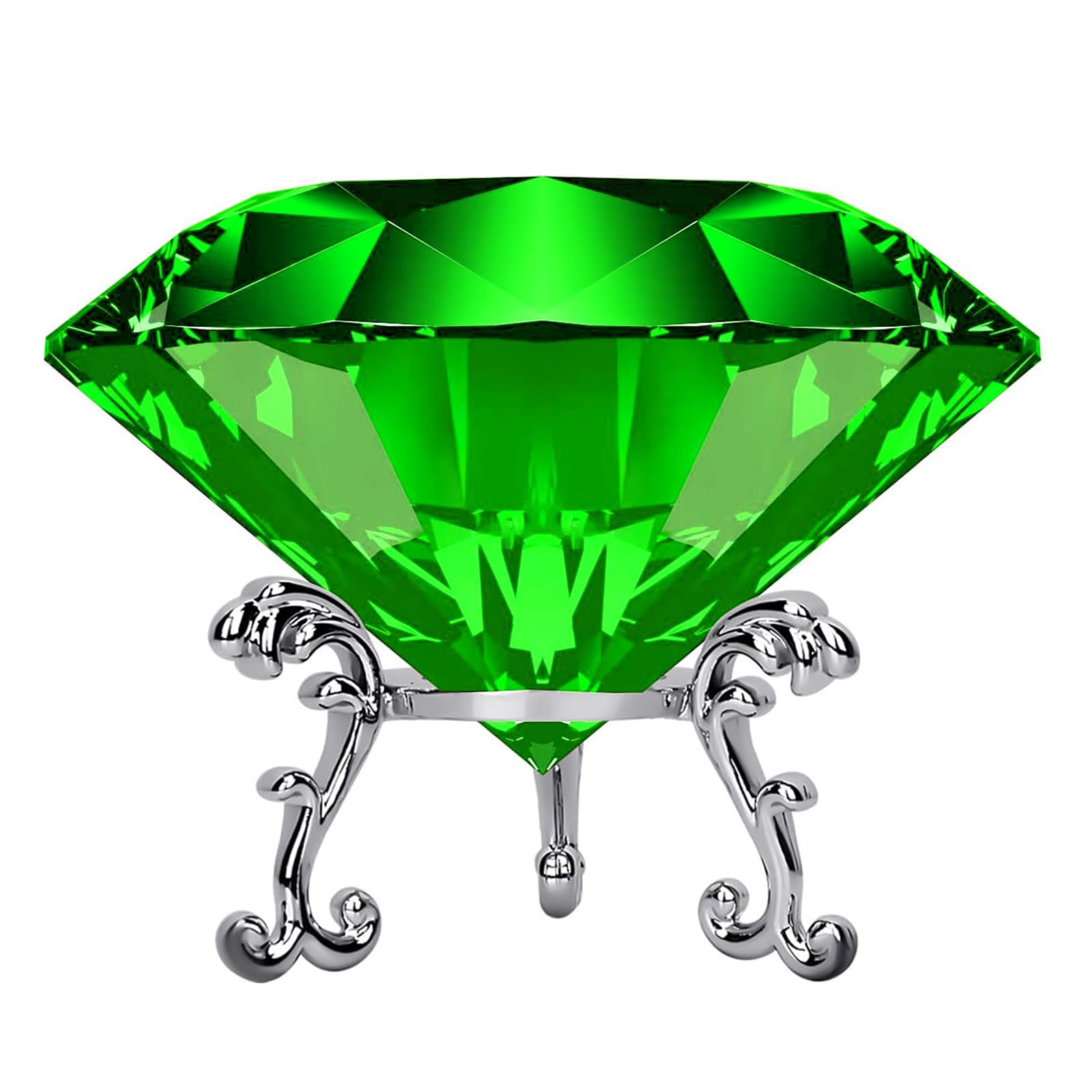 Large Crystal Diamond Paperweight With Stand Jewels Wedding Decorations Centerpieces Home Decor 3.15 Inch (Green)