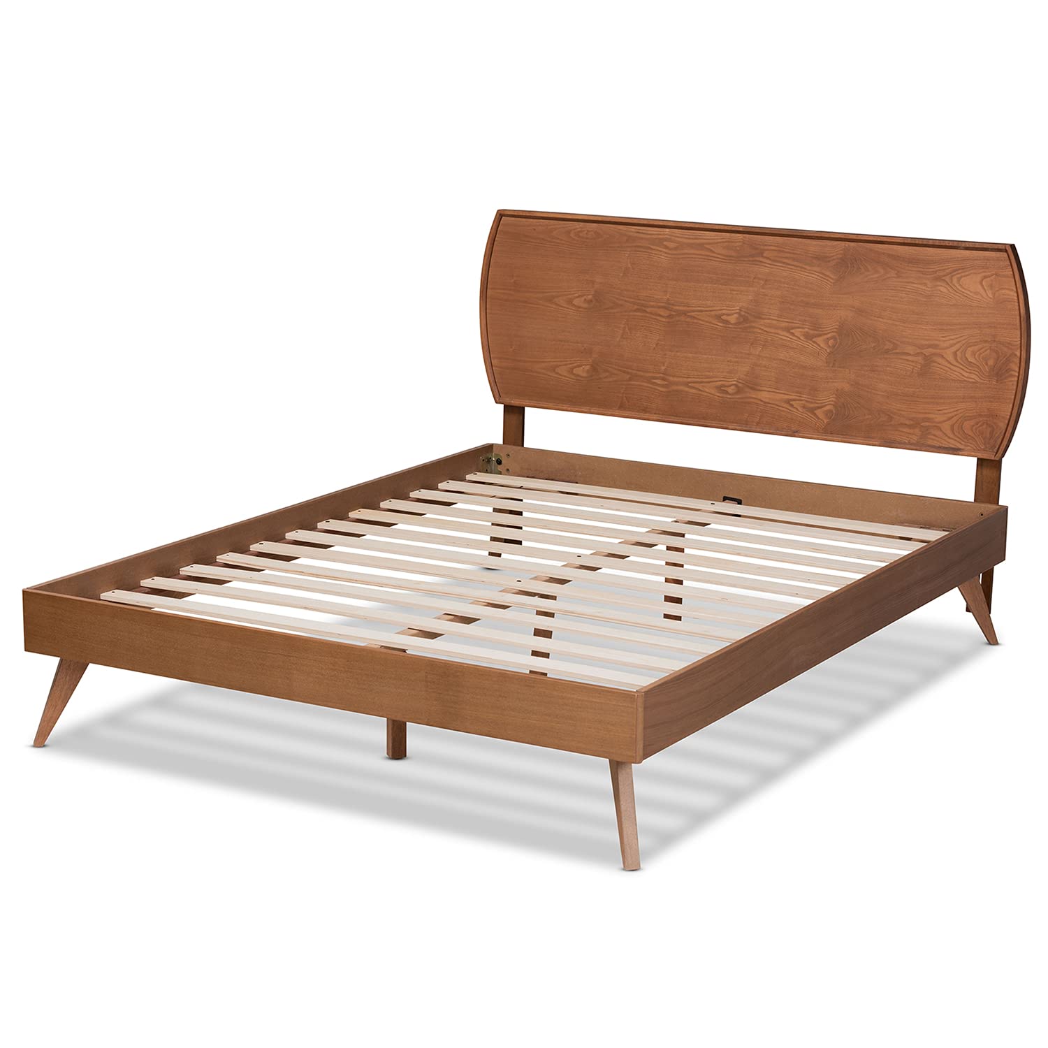 Baxton Studio Aimi Mid-Century Modern Walnut Brown Finished Wood King Size Platform Bed