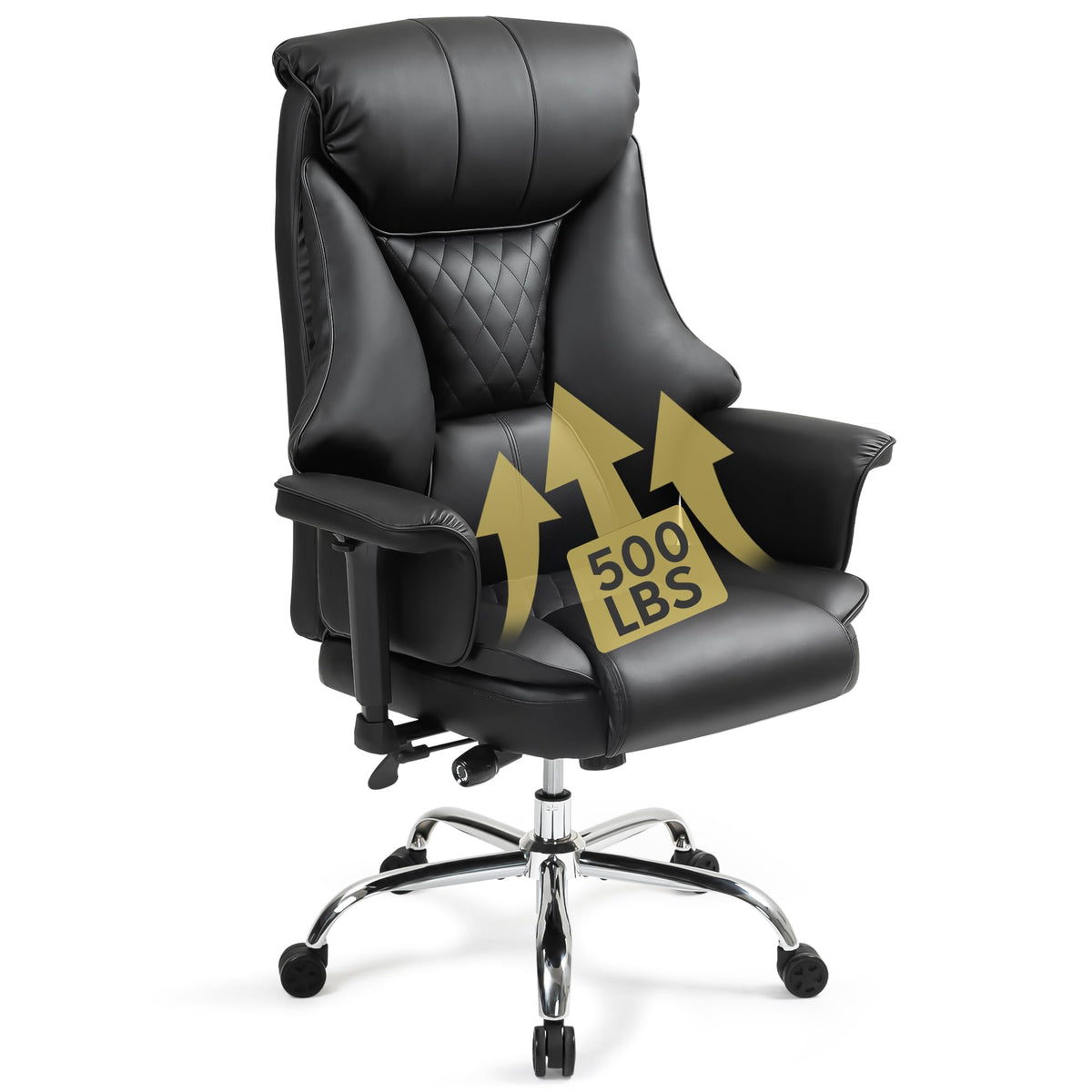 Villeston Office Chair With Wide Seat - Big And Tall Executive Chair With Adjustable Arms, Lumbar Support, Ergonomic Leather Gam