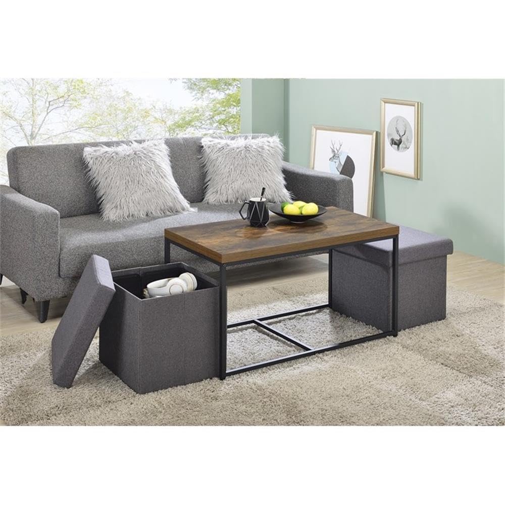 Lilola Home Murph Rustic Brown Wood Grain 3 Piece Coffee Table Set