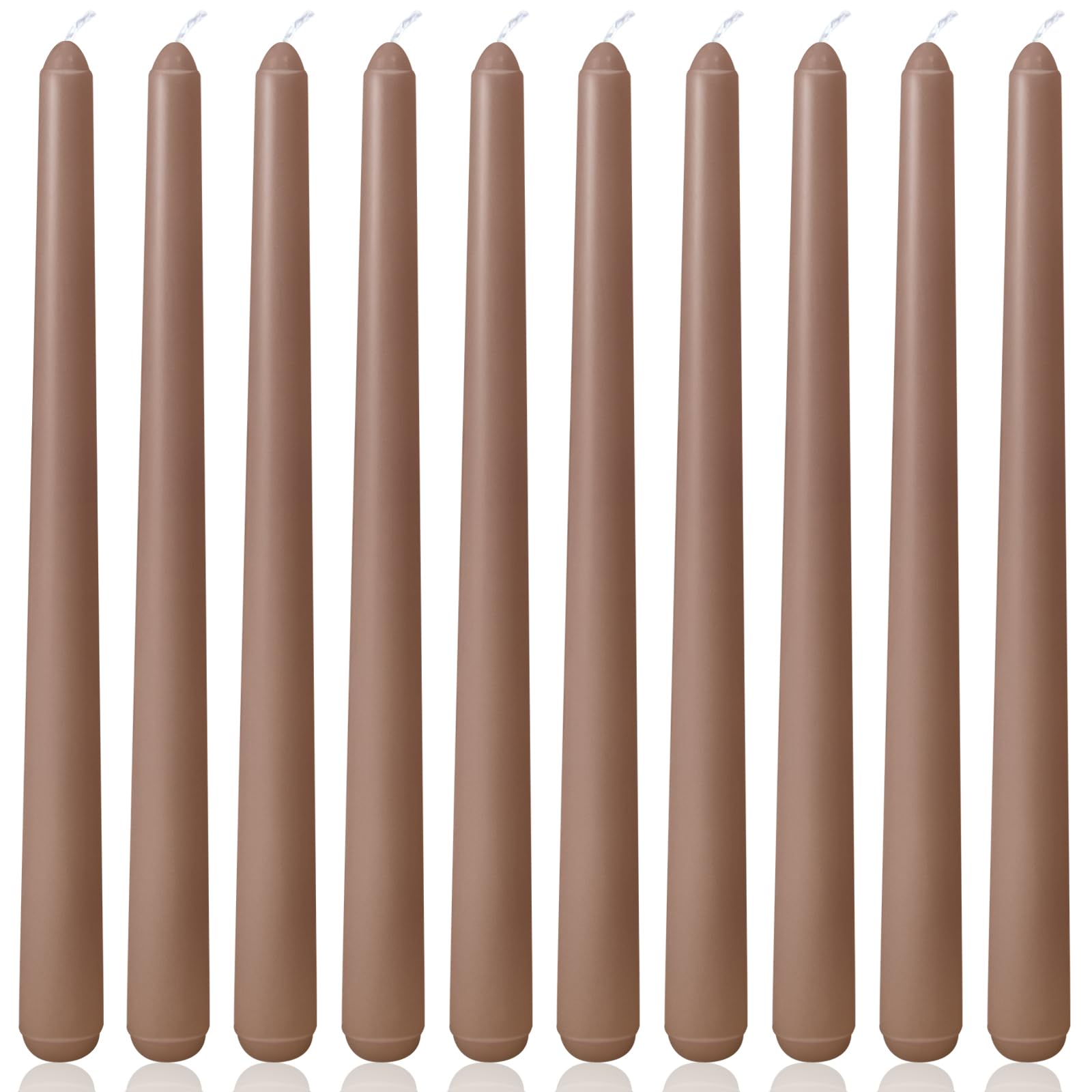 10 Inch Grayish-Brown Taper Candles for Home Decoration, 10 Pack Unscented Candlesticks for Dinner Wedding Party, Smokeless and 