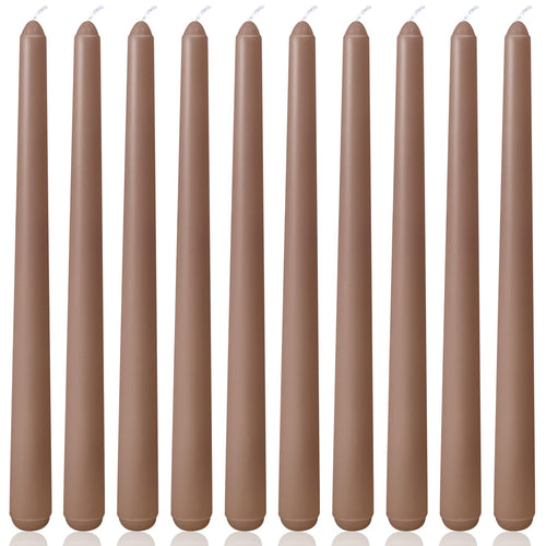 10 Inch Grayish-Brown Taper Candles for Home Decoration, 10 Pack Unscented Candlesticks for Dinner Wedding Party, Smokeless and 