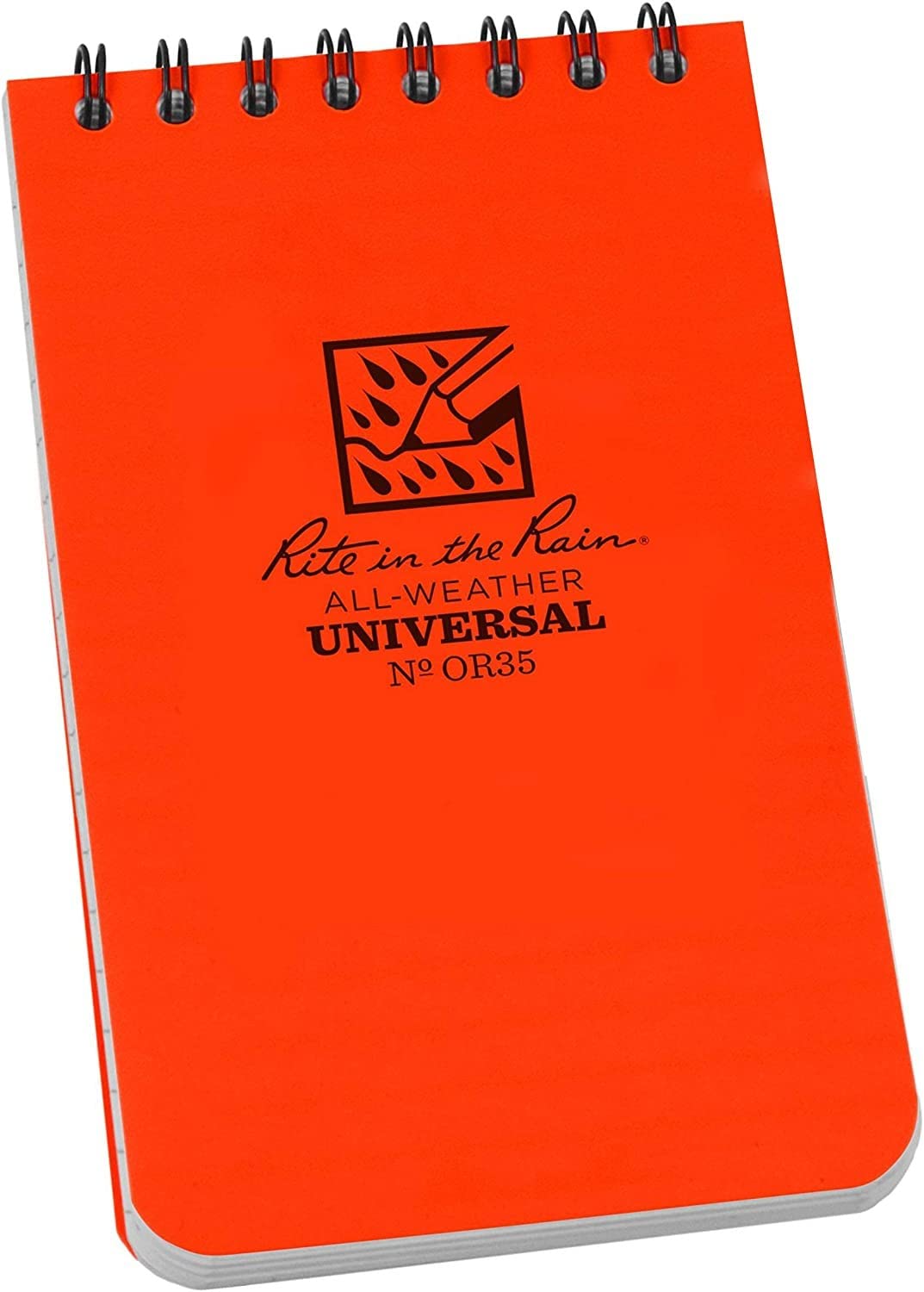 Rite In The Rain Weatherproof Top Spiral Notebook, 3' X 5', Orange Cover, Universal Pattern (No. Or35)