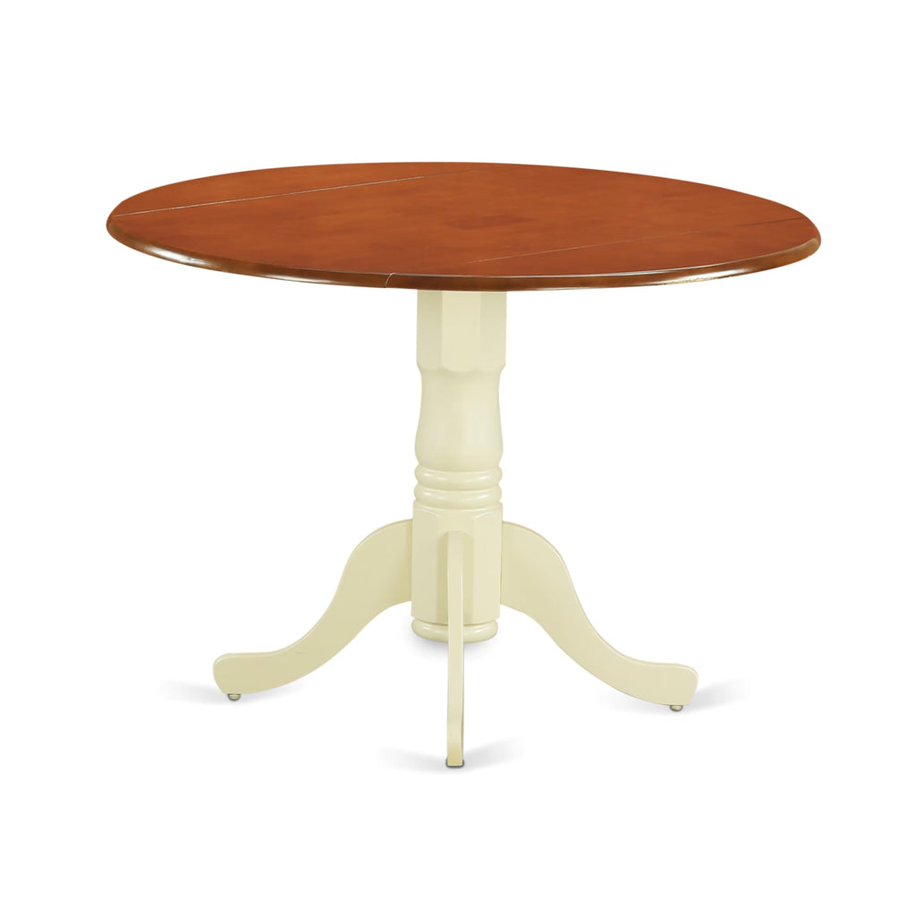 East West Furniture DLAN3-BMK-W 3 Piece Dinette Set for Small Spaces Contains a Round Dining Table with Dropleaf and 2 Kitchen Dining Chairs, 42x42 Inch, Buttermilk & Cherry