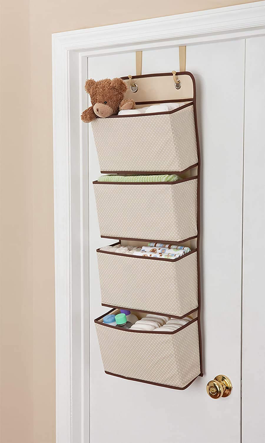 Delta Children 4 Pocket Over The Door Hanging Organizer - 2 Pack, Easy Storage/Organization Solution - Versatile And Accessible In Any Room In The House, Beige