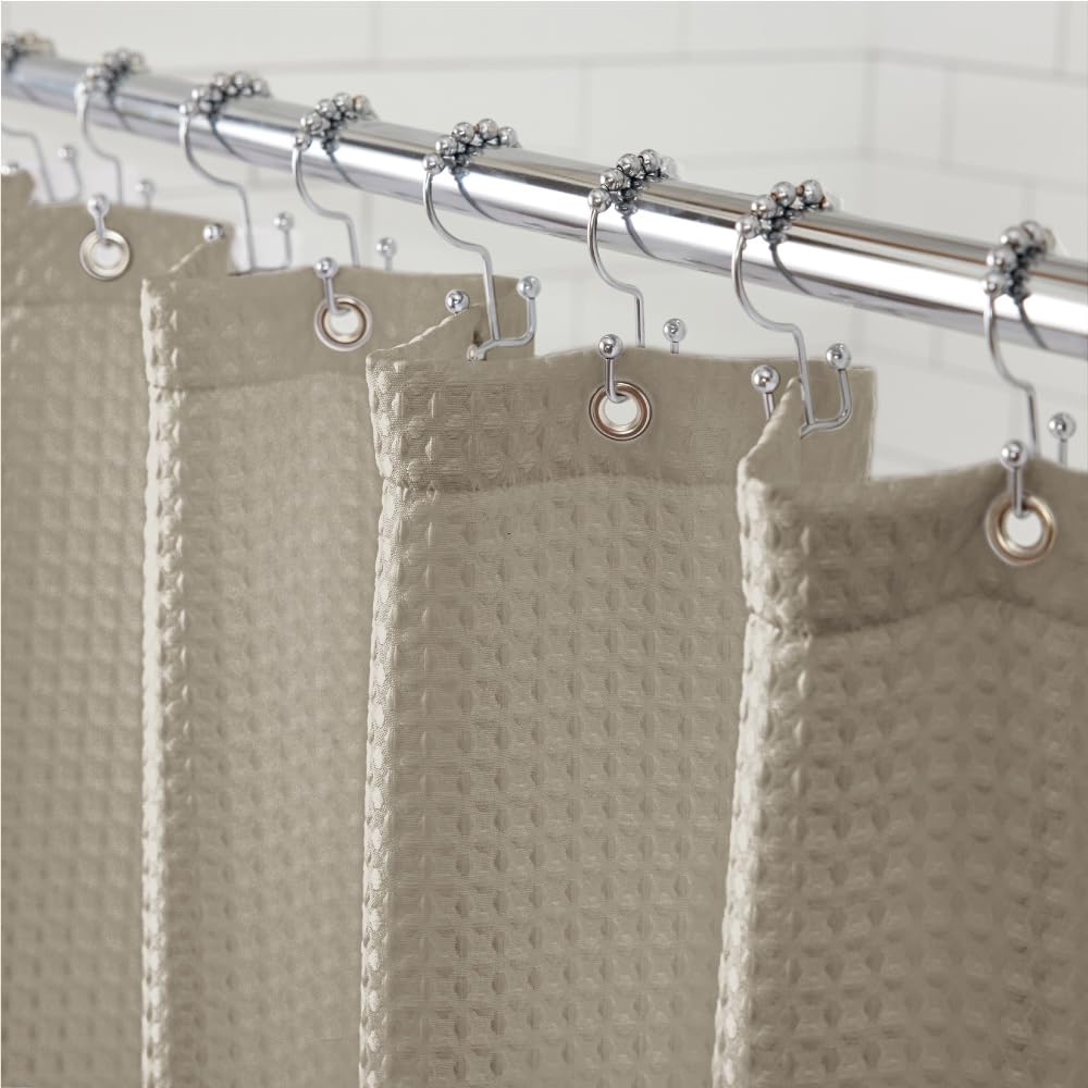 Gorilla Grip Waffle Shower Curtain, Thick Weighted Fabric, 72X78, Wrinkle And Rust Resistant, Classic Hotel Quality Design, Heav