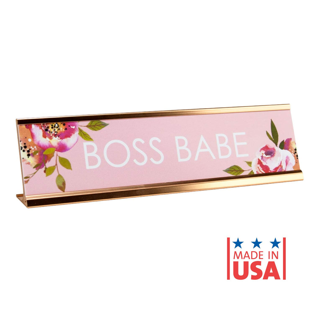 Boss Babe Desk Plate / 2' X 8' Chic Pink Floral Office Desk Sign/Cubicle Name Plate Coworker Present/Made In The Usa