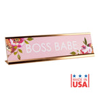 Boss Babe Desk Plate / 2' X 8' Chic Pink Floral Office Desk Sign/Cubicle Name Plate Coworker Present/Made In The Usa