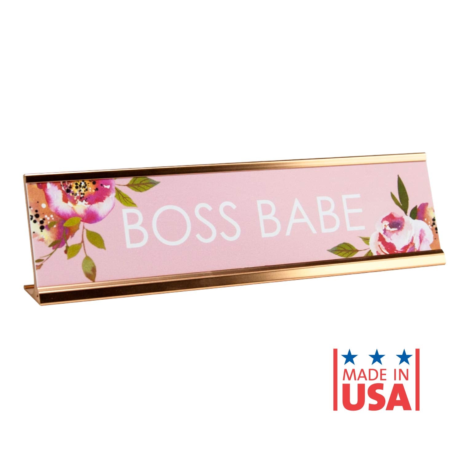Boss Babe Desk Plate / 2' X 8' Chic Pink Floral Office Desk Sign/Cubicle Name Plate Coworker Present/Made In The Usa