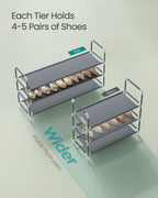 SONGMICS 3-Tier Shoe Rack, Grey Metal Frame with Non-Woven Fabric Shelves, Slim Space-Saving Storage for Hallway Closet, 11''D x 38.8''