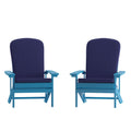 Set of 2 Adirondack Chairs in Blue with Blue Cushions for Deck, Porch, and Patio