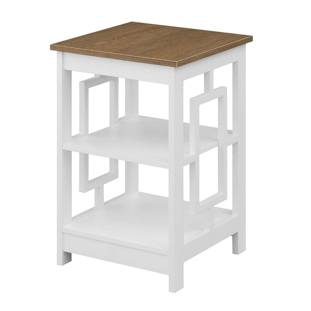 Convenience Concepts Town Square End Table with Shelves, Driftwood/White