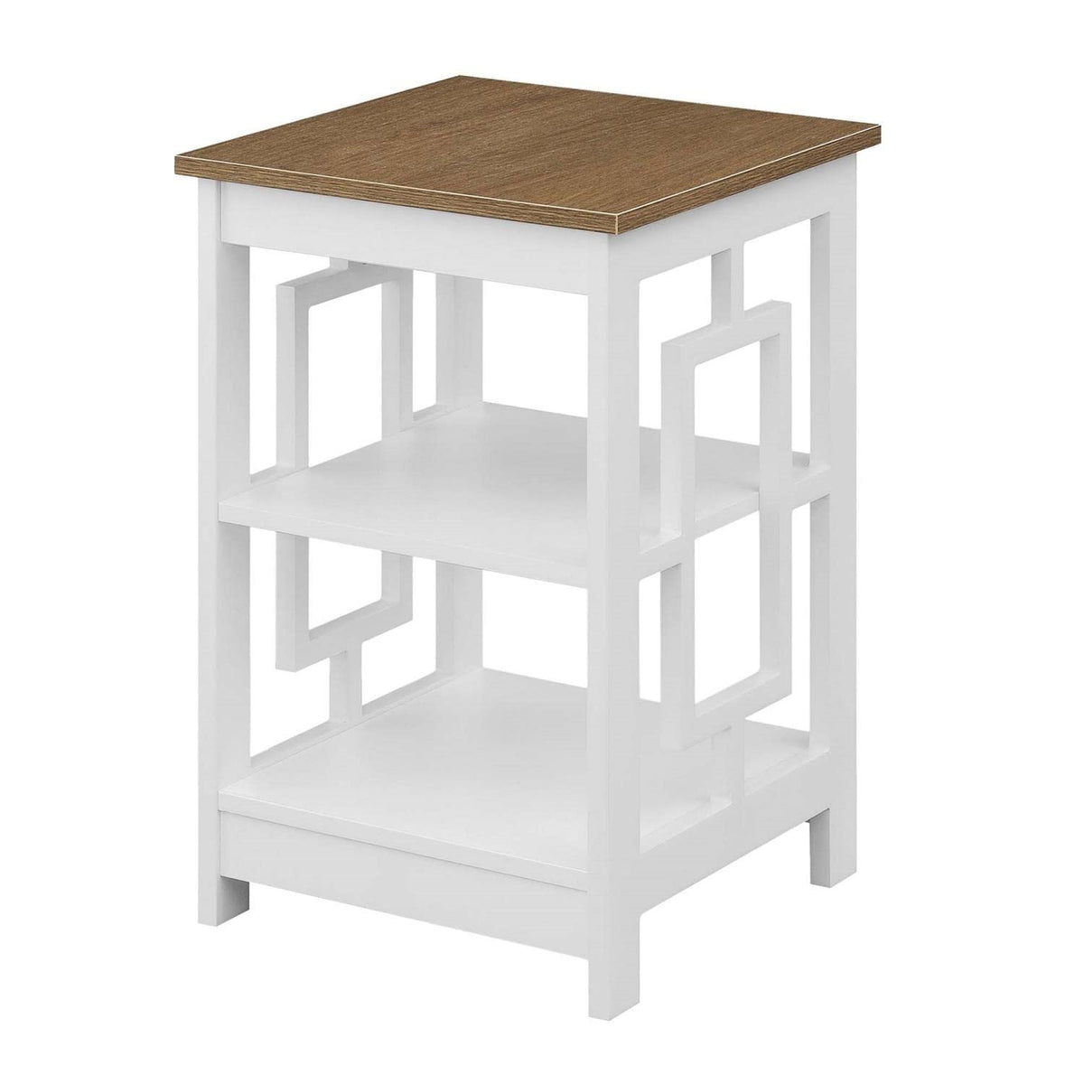 Convenience Concepts Town Square End Table with Shelves, Driftwood/White