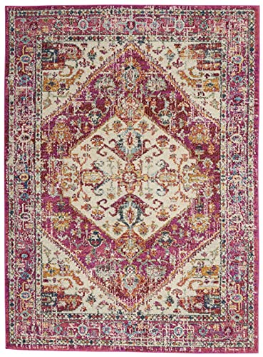 HomeRoots Ivory/Pink 100% Polypropylene 4’ x 6’ Ivory and Pink Oriental Area Rug