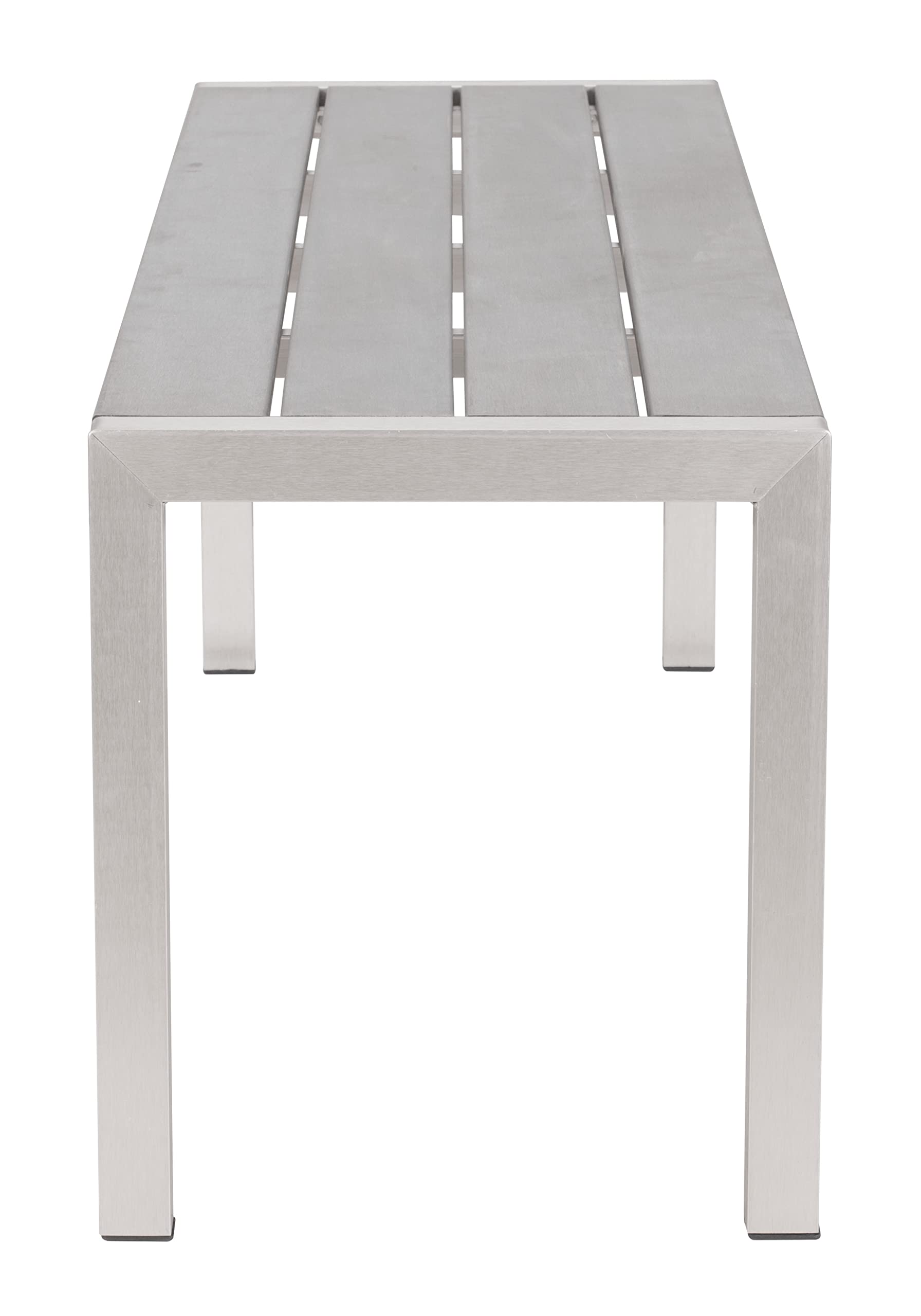 Zuo Outdoor Metropolitan Bench Chair, Brushed Aluminum