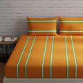 Huesland By Ahmedabad Cotton 144 Tc Cotton King Size Bedsheet For Double Bed With 2 Pillow Covers | 108X108 Inch | Striped Orang